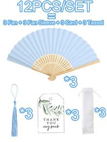 1/4/12/16/20/24/32/40/48/60/80件組 藍色婚禮紙扇套組，附感謝卡與薄紗袋，女士折扇，伴娘禮物、新娘舞道具、婚禮裝飾、派對配件、單身女派對拍照道具，完美婚禮伴手禮 - 彩色 - 查看 13