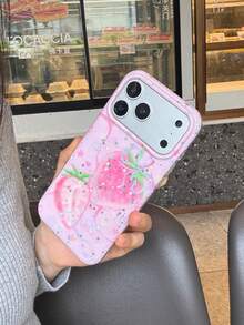 Unique Hollow Gilded Colorful Fruit Design Phone Case Compatible With Iphone 17 Pro Max, Minimalist & Fresh New 17 Pro, Shock-Proof Cover For IPhone 16 Pro Max, Stylish 16 Pro, 15 Pro Case For Women - Pink - View 3