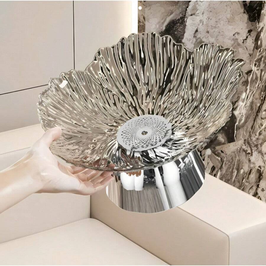 An Elegant Standing Fruit Bowl, Suitable For Home Use, A Stylish Living Room Snack Storage Dish, And Can Also Be Used As A Decorative Bowl For Fruits And Candies. - Silver - View 1