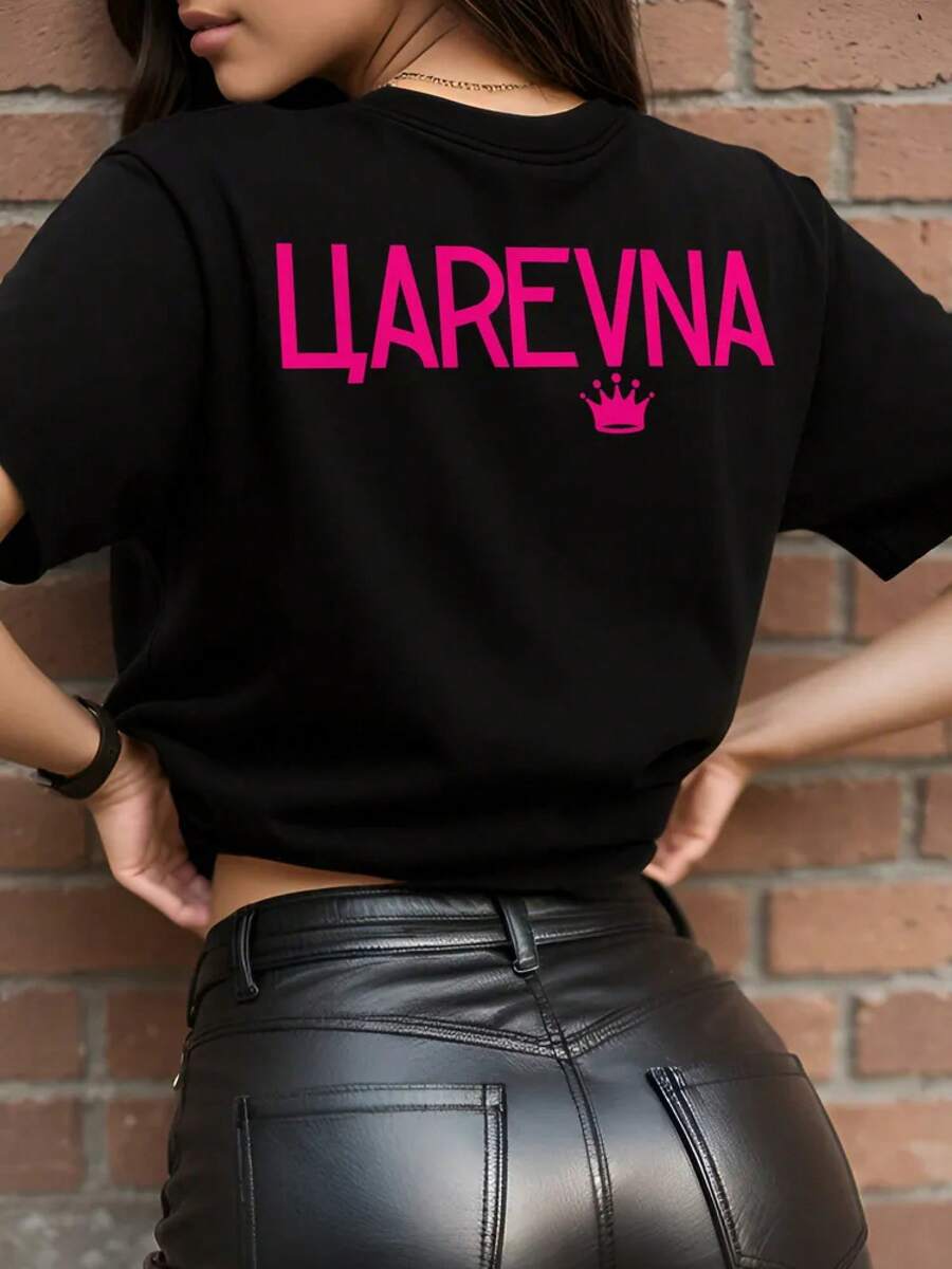 The Most Popular Women's T-Shirt Of 2026! A , Youthful, Lightweight, And Casual Short-Sleeved T-Shirt With An Adjustable Fit. Made By Hbk. The Material Is High-Quality And Reliable! - FJ-black-princess-on-the-back - 查看 1