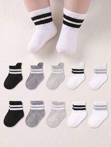 1/5/10/20 đôi tất dài đến bắp chân màu xám, tất unisex cho trẻ sơ sinh và trẻ nhỏ, tất bé sơ sinh tối giản, thoải mái, phù hợp cho mọi mùa, dành cho bé trai và bé gái từ 0-3 tuổi, với thiết kế sọc kép ở cổ tất, món quà lý tưởng cho Lễ Tạ ơn/Giáng sinh, có gót được gia cố để chống trơn trượt, thích hợp để mang hàng ngày và làm quà tặng trong các dịp lễ. - Nhiều màu - Xem 4