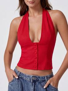 Women's Sexy Backless Camisole Top, Solid Color, Casual For Concerts And Outings Summer - Red - View 1