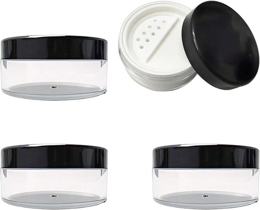 MEYIART Portable Loose Powder Container Makeup Case Travel Kit 30ml(1 Oz) Reusable Plastic Loose Compact Container DIY Makeup Powder Case With Sifter And Lined Screw Lid,Pack Of 4 - White - View 1
