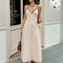 guangzhougaolangshangmao  Vestido de tirantes casual de vacaciones con detalles en contraste para mujer - Albaricoque - Ver 4