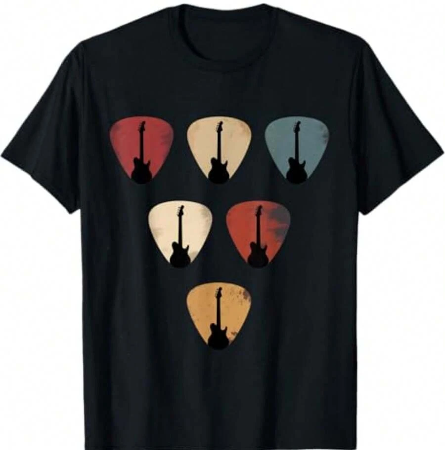 Funny Guitar Pick, Retro Vintage Style, T-Shirt For Playing Classic Acoustic Rock - 黑色 - 查看 1
