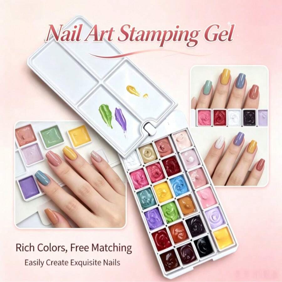 24 Colors Nail Patting Gel Palette | Solid Cream Pudding Gel For Gradient & Stamping Nail Art ,Viral On TikTok | Mixable & Buildable | Perfect For French Tips, Ombre & Nail Art Designs | 24 Shades Set - 彩色 - 查看 1