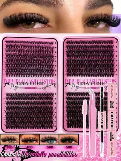 640pcs D-Curl Densely Curled Eyelash Curler Set (With Glue Pad), Tweezers, Eyelash Brush, High Capacity Ultra-Thin Eyelash Curler Set Suitable For Beginners, Soft Natural Personalized Eyelash Curler, 30D+40D+50D+60D, 9-16mm Mixed, High Capacity Eyelash Extension Set, DIY Use At Home, Easy To Use, Suitable For Daily, Outdoor, Travel, Photography, Party, Wedding And Makeup