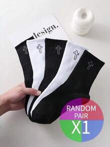 1/10 Đôi tất cổ ngắn kẻ sọc đen trắng, tất đôi tối giản unisex, tất thể thao thời trang đa năng - Nhiều màu - Xem 8