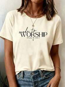 Camiseta casual de verano con cuello redondo, ropa deportiva religiosa, camiseta con el Salmo 95:1, ropa deportiva cristiana, sudadera con capucha bíblica, camiseta religiosa, camiseta de fe, regalo cristiano para mujer, camiseta de manga corta ajustada para mujer. - Albaricoque - Ver 8