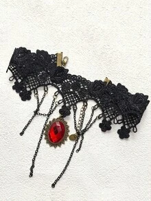 1pc Women's Retro Gothic Choker Necklace, Dark Style Lace Collar Necklace - Multicolor - View 3
