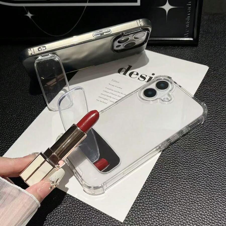 時尚透明可折疊化妝鏡手機支架,自黏背貼鏡面支架,橫向與縱向雙用便攜式桌面手機架 - 彩色 - 查看 1