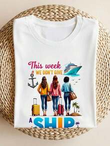 Esta semana no vamos a navegar Camiseta de crucero familiar para vacaciones de verano, viajes de chicas, 100% algodón, cuello redondo, top para vacaciones familiares, regalo divertido para mujeres y mejores amigas, Matc-1Camiseta Algodón - Blanco - Ver 4