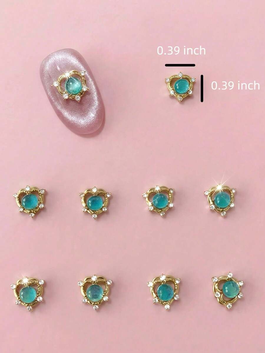 10件装合金心形美甲装饰品，简约复古金色美甲饰品，美甲水钻，美甲配件，3D美甲用品