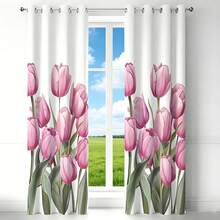 Lightweight, Semi-Sheer Curtains With A Linen Texture And Floral Print, Softly Filtering Light, 2-Piece Set For Bedroom And Living Room - Pink - View 2