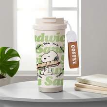 Miniso Cốc cà phê giữ nhiệt bằng thép không gỉ hình Snoopy màu xanh lá cây, có quai xách, nắp chống tràn, thiết kế uống kép, bền chắc, thích hợp sử dụng hàng ngày. - Nhiều màu - Xem 5