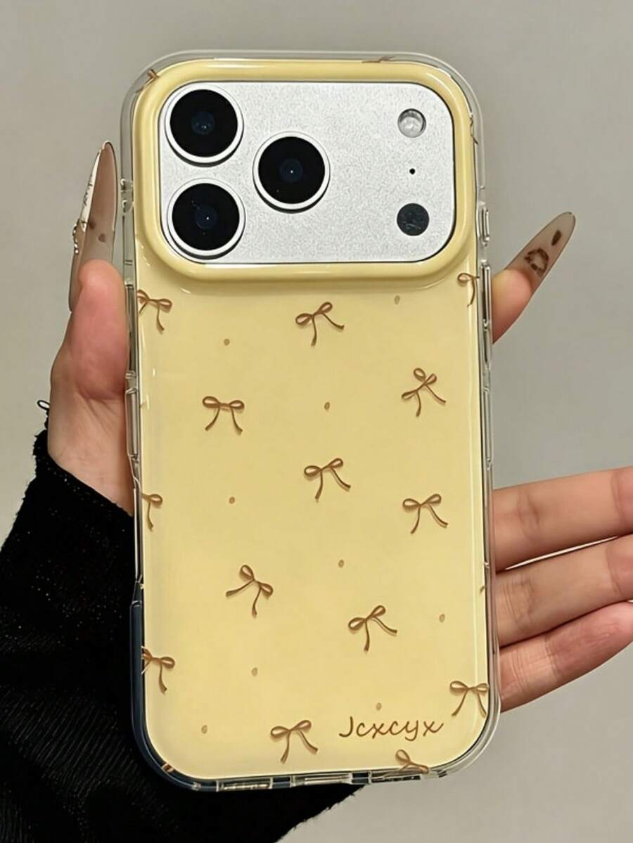 Cute 3D Gradient Glitter Phone Case For IPhone 17 ProMax, 17 Pro, 17 Air, 16, 15, 14 Plus, 13, 12 Pro Max, 11, Luxury Shiny Protective Soft Cover - Yellow Bow Polka Dot - View 1