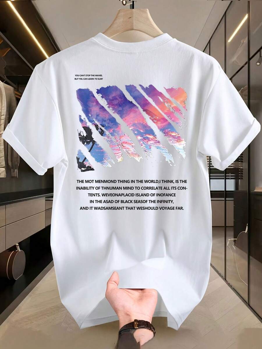 Camisa negra estampada para hombre, holgada y cómoda. - Blanco - View 1