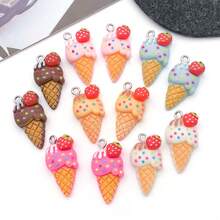 6/12pcs Resin Cute Strawberry Ice Cream Charms Kawaii Charms, Cute Keychain Charms,For DIY Bracelet Necklace Earrings Jewelry Making 13x26mm - Pendants - View 5
