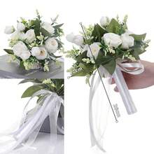 1 bó hoa cưới bằng hoa hồng lụa dành cho phù dâu, hoa cầm tay cô dâu dùng làm phụ kiện trang trí đám cưới, ngày Valentine. - trắng - Xem 6