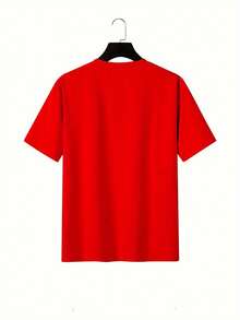 Men's T-Shirt With  Face Print, Innovative And Original Pattern Design, Comfortable And Casual For Summer, Fashionable Short Sleeves, Versatile For Multiple Occasions, Men's T-Shirts, Men's T-Shirts, Men's Cotton T-Shirts - 紅色 - 查看 6