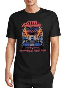 Camiseta estampada para hombre PC Steel , de corte holgado y cuello redondo, manga corta, con estampado de dibujos animados brillantes, adecuada para entrenamientos casuales y uso diario, ropa para fans de la música, camiseta para hombre, camisa para hombre, álbum del mundial 2026. - Negro - Ver 6