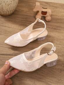 Minimalist Soft Beige Lace Thin Strap High Heel Sandals, Crystal Heel, Versatile Elegant, Suitable For Girls' Performance Wear - Beige - View 1