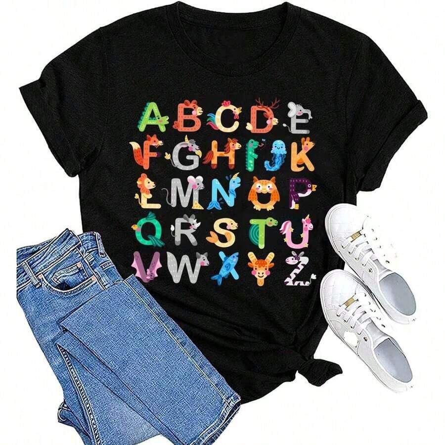 Teacher T-Shirts: "Dear Student Behind Me" Print, Inspirational Teacher T-Shirt, Short Sleeve Teacher Appreciation T-Shirt, Breathable And Comfortable. - Black 1 - 查看 1