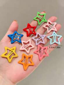VBOOR 20pcs Random Multi-Color Korean Style Dopamine Sweet Universal Star Hair Clips, Non-Damaging Bangs Clips, Suitable For Daily, Party, Flyaway Hair Styling,Hair Barrettes - Multicolor - View 5