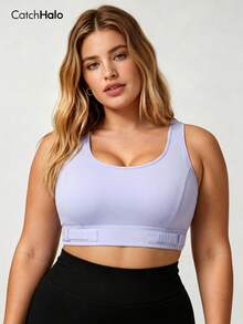 Plus Size Women's Adjustable Sports Bra, Soft & Comfortable, Criss-Cross V-Back Design, 4-Way Stretch, Suitable For Sports & Leisure Fall - Mauve Purple - View 6