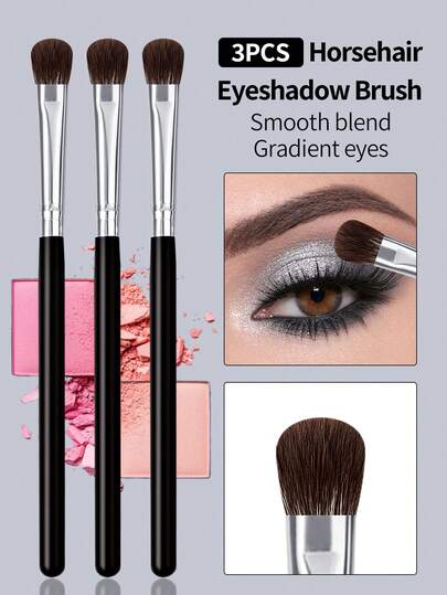 3pcs High-End Animal Hair Eye Makeup Brushes, Soft & Non-Irritating, Suitable For Highlighting & Blending, Portable Eye Makeup Brushes For Beginners