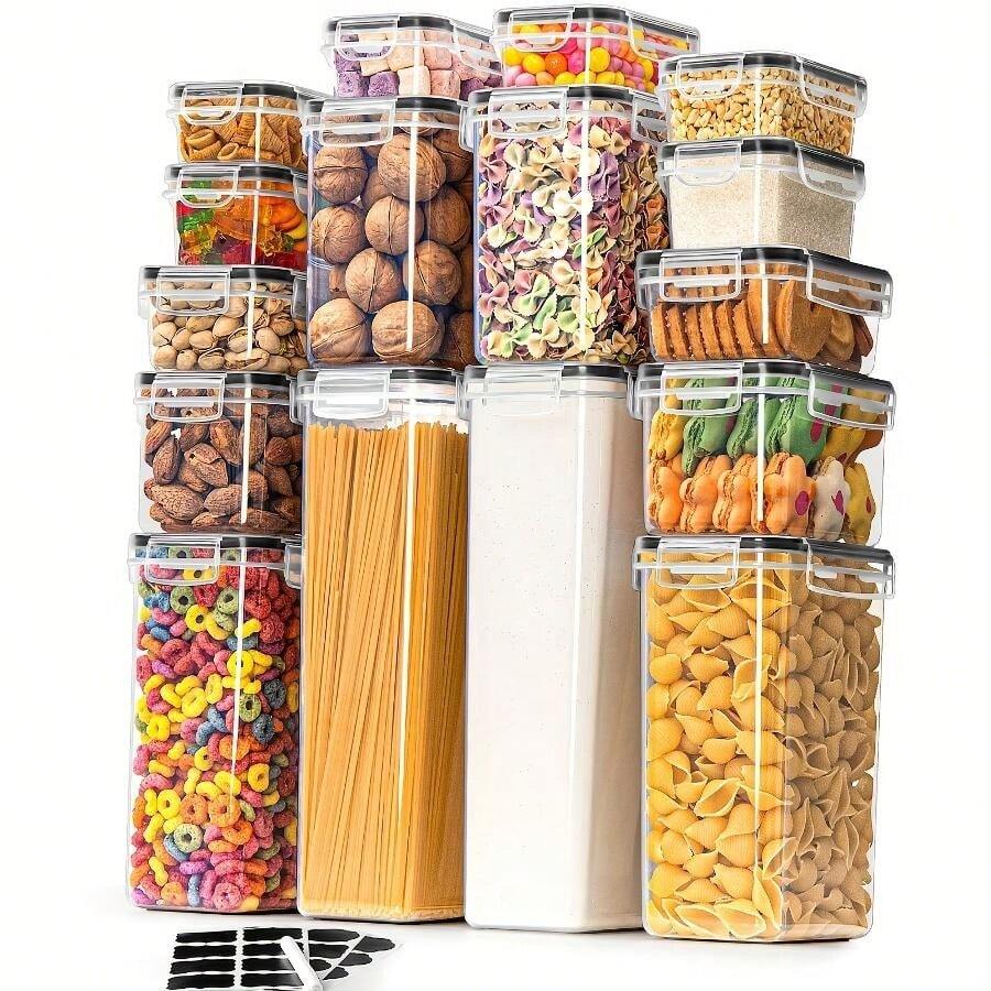 Storage Boxes 16 Set, Storage Box Kitchen Airtight Plastic Container With Lid, Storage Jars For Storage Of Noodles, Cereal, Rice, Flour, And For Feed Pets.Can Be Developed For Multiple Purposes. - View 1