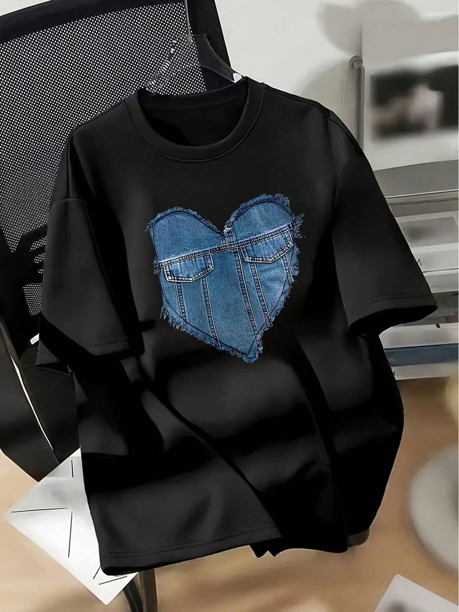 Women's T-Shirt For Spring And Summer - 黑色 - 查看 1