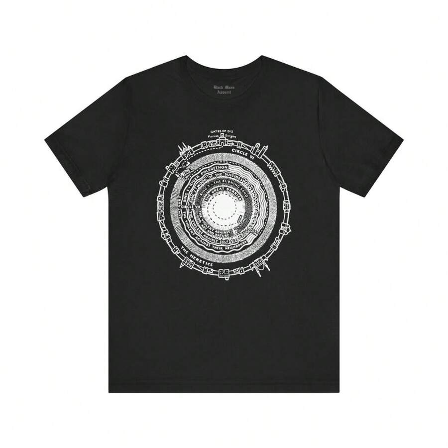 Camiseta INFERIOR, El Infierno de, La Divina Comedia, Círculos del Infierno, Literatura Clásica, Camiseta Unisex Vintage Escalofriante - Negro - Ver 1