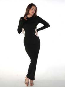 Color Block Splice Bodycon Dress Black Elegant - Black - View 2