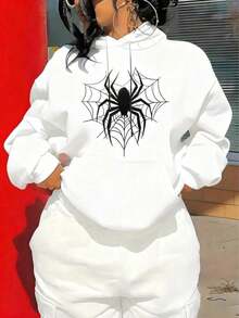 Hoodie (New Autumn/Winter Version), Loose And Versatile Coat With Spider Print, Ideal For Holidays And Travel - 米色 - 查看 1