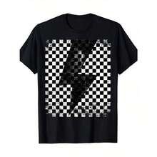 Camiseta a cuadros con diseño de rayos - 220g - Negro - Ver 6