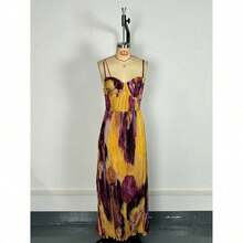 Vestido de noche nuevo para mujer, tirantes sin tirantes tipo bustier con estampado floral, pliegues y cintura marcada - Dorado - Ver 6