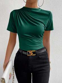 Camiseta con cuello de tortuga fruncida - Verde Oscuro - Ver 5