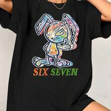 1 pieza Camiseta con estampado gráfico de retrato, inspirada en música vintage, para mujer, corte holgado informal, 100% algodón, cuello redondo. - Negro 2 - Ver 12