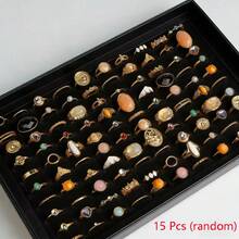 15件套几何形状戒指套装，优雅奢华混搭风格多件戒指，适合派对、婚礼、日常佩戴，时尚珠宝礼品，随机搭配 - 隨機15個寶石戒指 - 查看 16