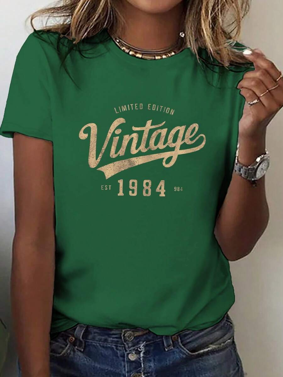 Talla grande - talla extra grande - camiseta de mujer, hecha de algodón puro, tela ligera y transpirable, diseño de cuello redondo, diseño estampado, corte de manga corta, adecuada para primavera y verano. - Verde - Ver 1