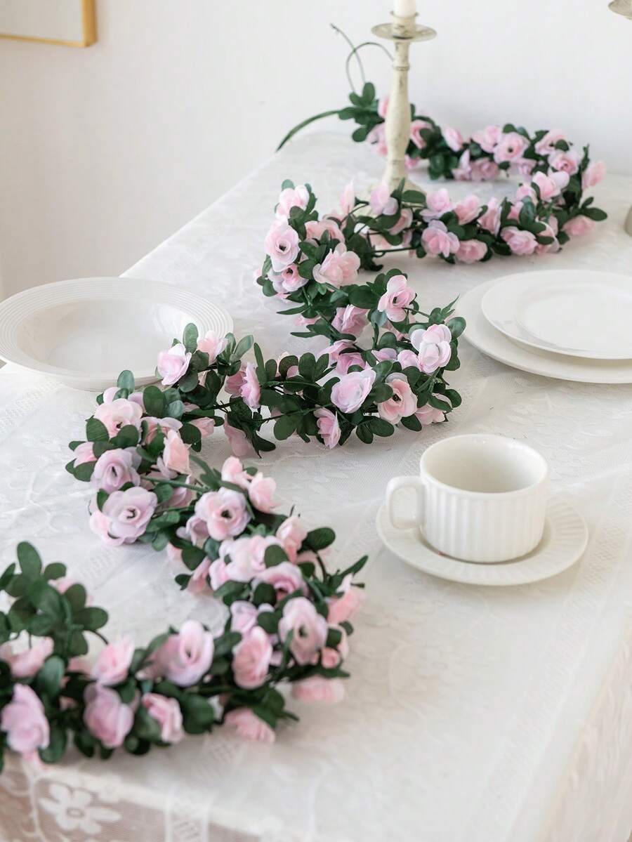 1条人造玫瑰藤蔓,45朵玫瑰,塑料材质,3D仿真花环,3D玫瑰藤蔓,适用于婚礼、卧室、墙面装饰、花园拱门、DIY、户外庭院装饰、春季、DIY花环、礼品、餐桌中心装饰、生日装饰、室内外装饰、仿真塑料花散装,可用于花瓶装饰、农舍家居装饰、波西米亚风婚礼 - 淺粉色 - 查看 1