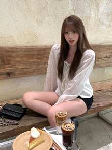 Doll Blouse Square Neck Striped Print Tie-Front Elegant Long Sleeve Shirt White - White - View 10