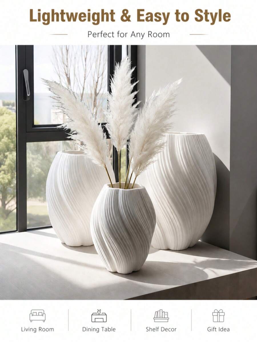 1 chậu nhựa lượn sóng, chậu hoa nhựa nhẹ, kích thước 25cm/20cm/15cm, kiểu dáng Bắc Âu, thích hợp cho phòng khách, bàn ăn, trồng cây thủy canh, trang trí trung tâm bàn tiệc ngày lễ, Lễ Tạ ơn, Giáng sinh, đạo cụ chụp ảnh kiểu Scandinavia, trang trí nhà cửa năm mới.