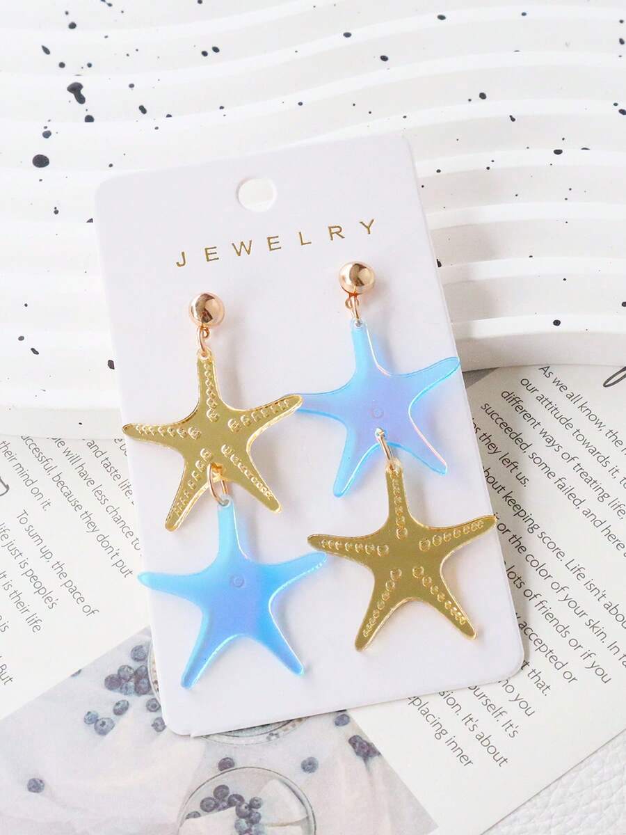 1 Pair Acrylic Ocean Breeze Starfish Earrings, Cute Exaggerated Long Beach Style Earrings - Starfish - View 1