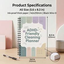 1 pieza Cuaderno planificador de tareas amigable con TDAH, bloc de notas con espiral en tonos macaron apagados, diario de gestión del hogar para déficit de atención, planificador diario de tareas estructuradas, libro de registro diario estilo minimalista Ins, útiles escolares - A - Ver 8