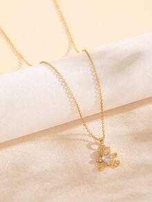 1pc Cute Bear Pendant Necklace, Stainless Steel Chain, Copper Cubic Zirconia Charm, Kawaii Daily Wear Jewelry, Gift For Friends - Multicolor - View 2