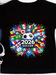 2026 Soccer  Colorful World Flags Toddler Tee, Youth Football Game Day Topblusas para mujer playeras de mujer vestidos casuales para mujer y2k playeras deportivas para mujer verano camisetas ropa de mujer Fashion Perfect For Daily - Negro - Ver 1