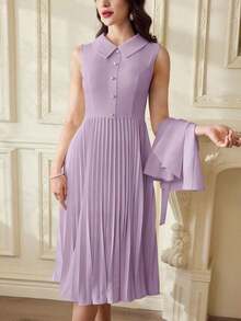 Conjunto elegante vintage clásico de 2 piezas para mujer con capa y mantón de primavera y verano, y vestido con cuello plisado en beige para vacaciones, atuendos de verano para mujer, atuendos casuales de negocios para mujer, atuendos de primavera para mujer, atuendos de profesora para mujer, atuendos de festival para mujer, vestido de Pascua para mujer, ropa de mujer para vacaciones tropicales, vestidos blancos para mujer, vestidos de cumpleaños para mujer, conjuntos de 2 piezas, ropa de iglesia para señoras, vestido de graduación para mujer - Púrpura malva - Ver 6