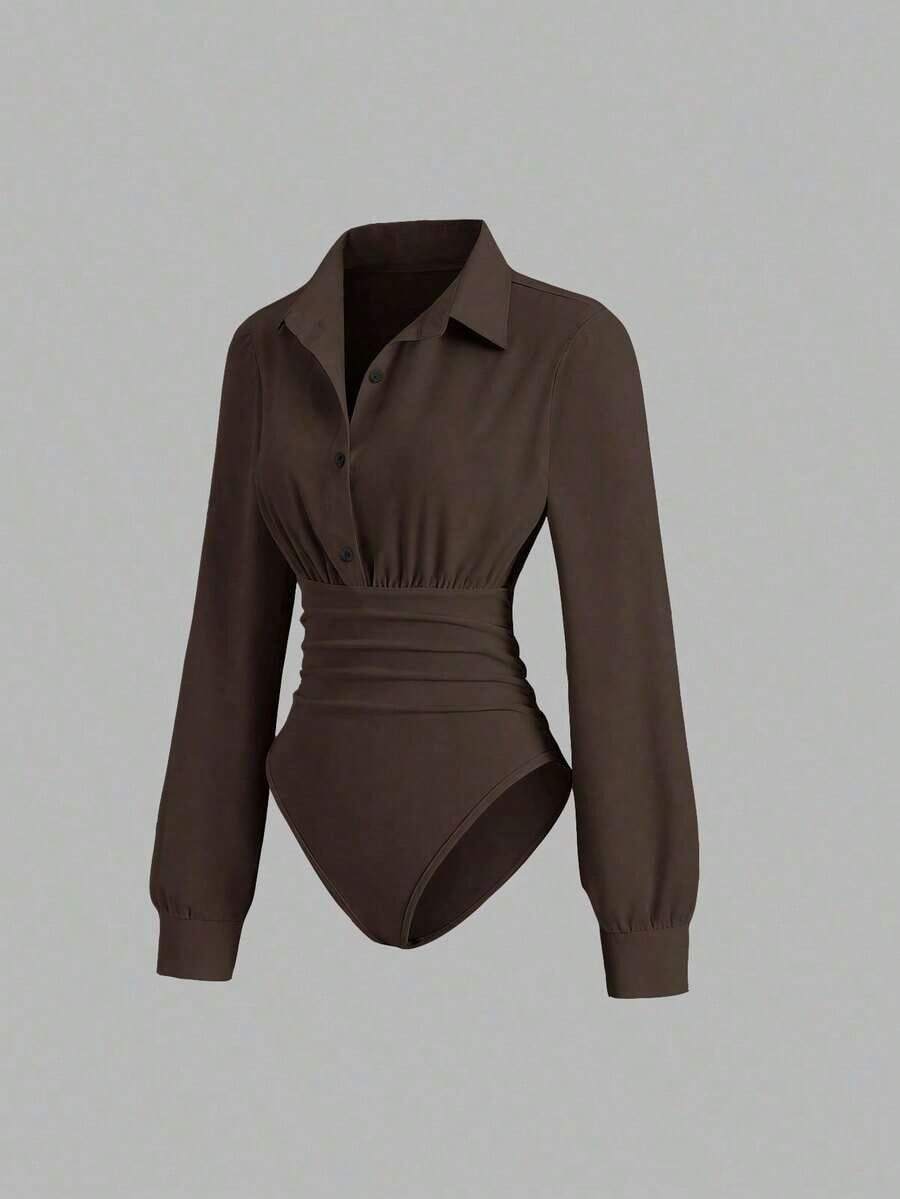 Mono de mujer nuevo, retro y sexy, ajustado y estilizador, elegante y de alta gama, cómodo y versátil, mono blanco de moda para banquetes - Café integral - Ver 1